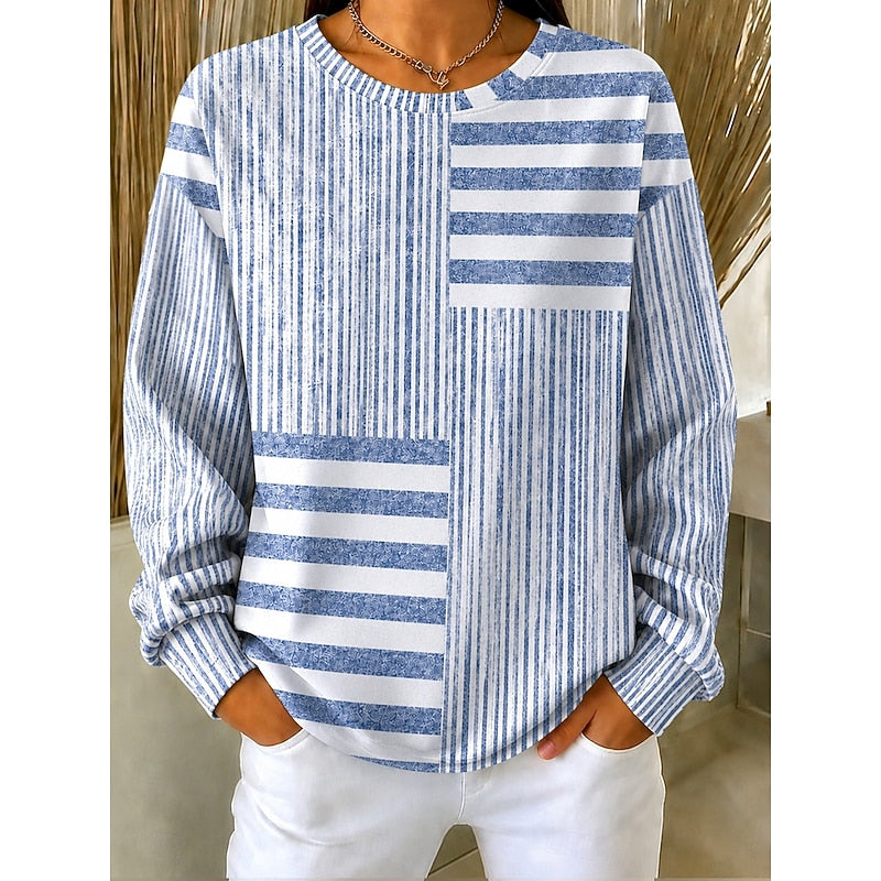 Womens striped long sleeve sweatshirt, view 1