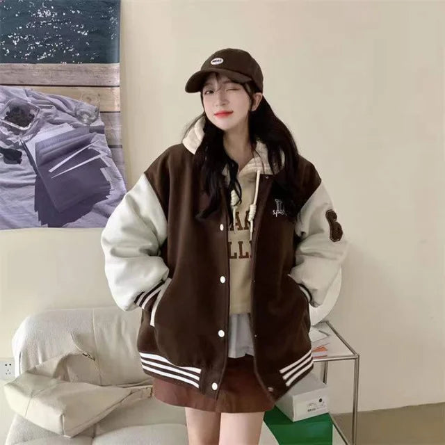 Addison | Oversized Varsity Jacket Button Collared Long Sleeve