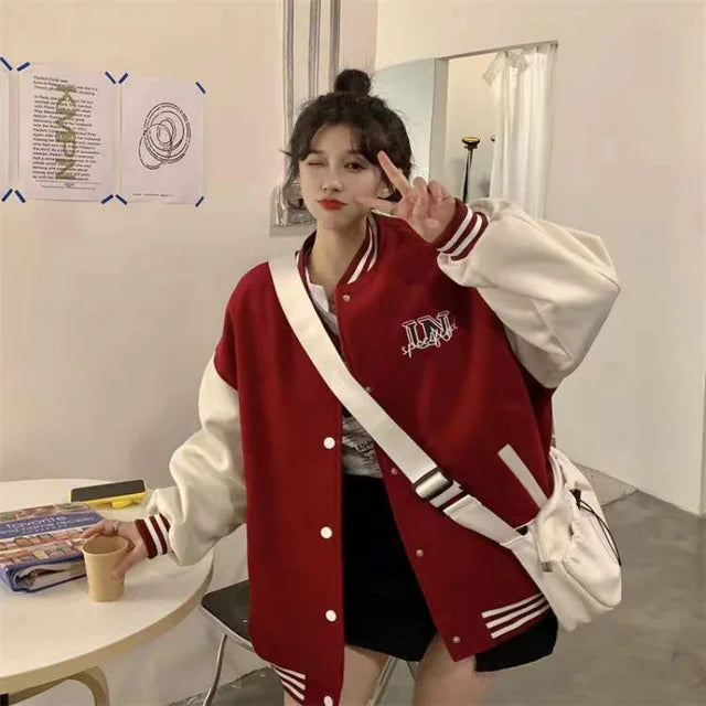 Addison | Oversized Varsity Jacket Button Collared Long Sleeve