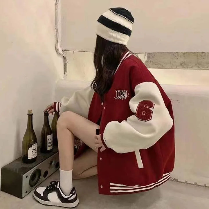 Addison | Oversized Varsity Jacket Button Collared Long Sleeve