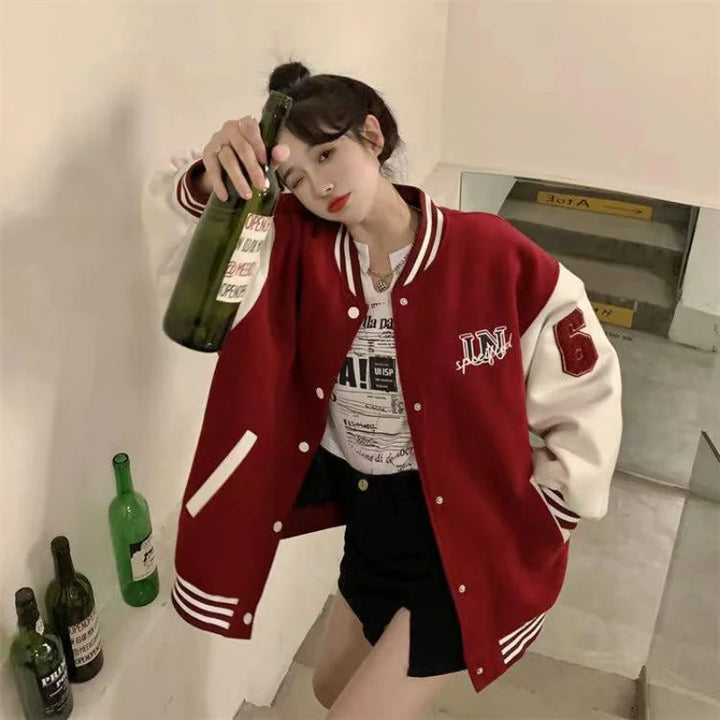 Addison | Oversized Varsity Jacket Button Collared Long Sleeve