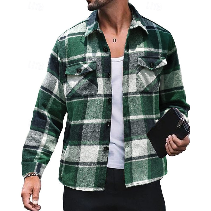Mens plaid flannel shacket, view 4