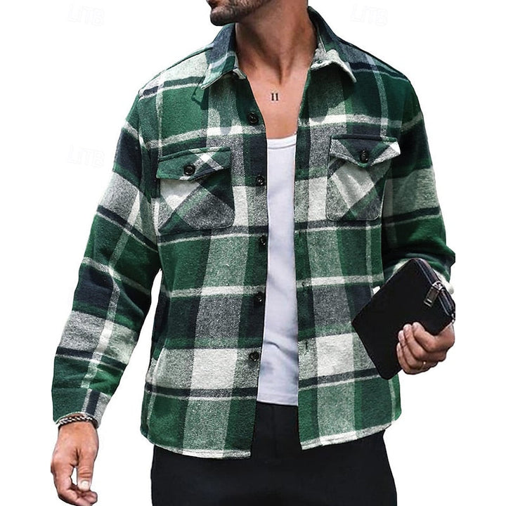 Mens plaid flannel shacket, view 4